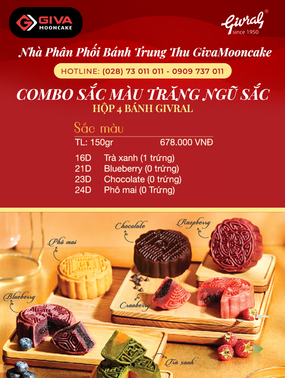 Combo Givral 4 bánh Sắc màu