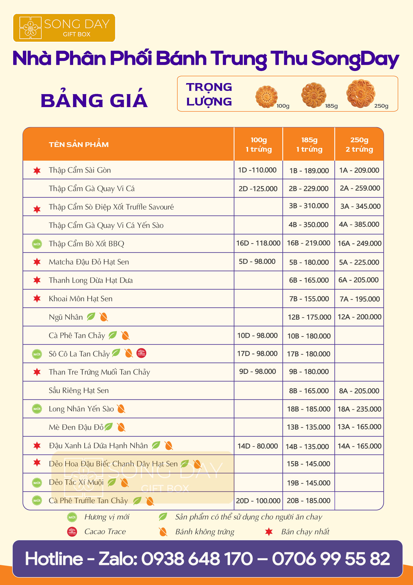 bảng giá bánh trung thu SAVOURE